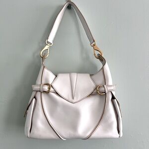 Via Saga White Leather Handbag with Gold Embellishments